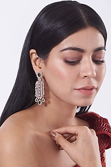 Rose Gold Finish Zircons & Green Stone Dangler Earrings