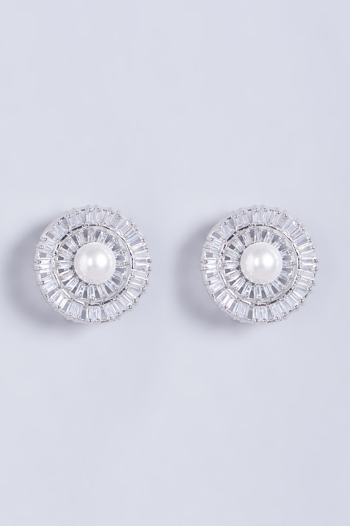 White Finish Zircon Stud Earrings