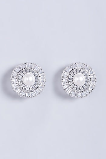 White Finish Zircon Stud Earrings
