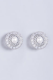 White Finish Zircon Stud Earrings