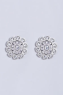 White Finish Zircons Stud Earrings