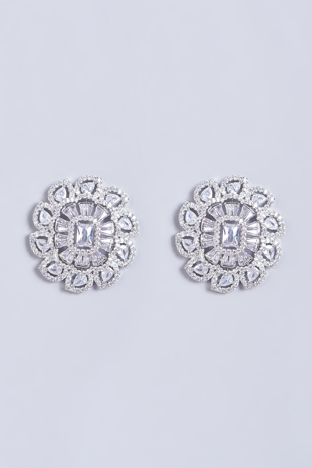 White Finish Zircons Stud Earrings
