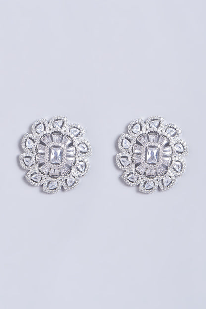 White Finish Zircons Stud Earrings