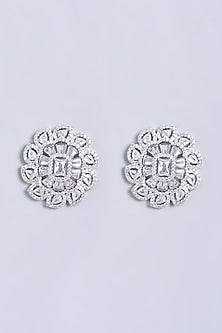 White Finish Zircons Stud Earrings