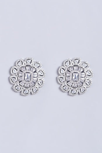 White Finish Zircons Stud Earrings