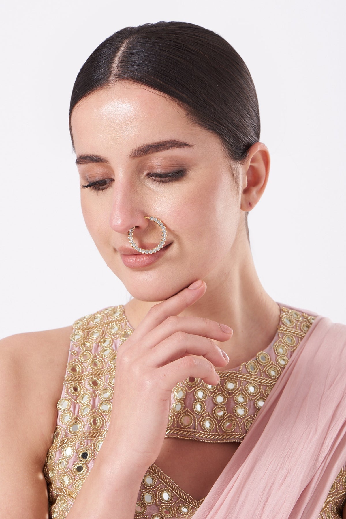 Gold Finish Faux Diamonds Nose Ring