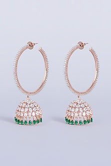 Rose Gold Finish Faux Diamonds Jhumka Earrings