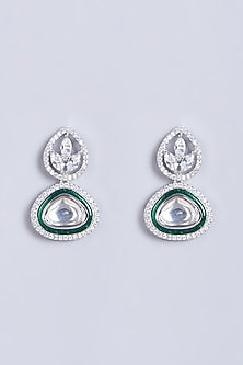 White Finish Faux Diamond & Kundan Enamelled Stud Earrings