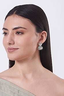 White Finish Faux Diamond & Kundan Enamelled Stud Earrings