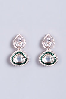 Rose Gold Finish Faux Diamond & Kundan Enamelled Stud Earrings