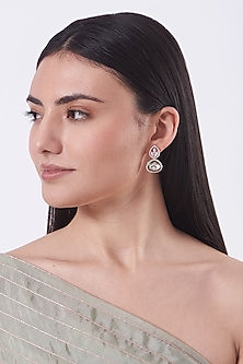 Rose Gold Finish Faux Diamond & Kundan Enamelled Stud Earrings