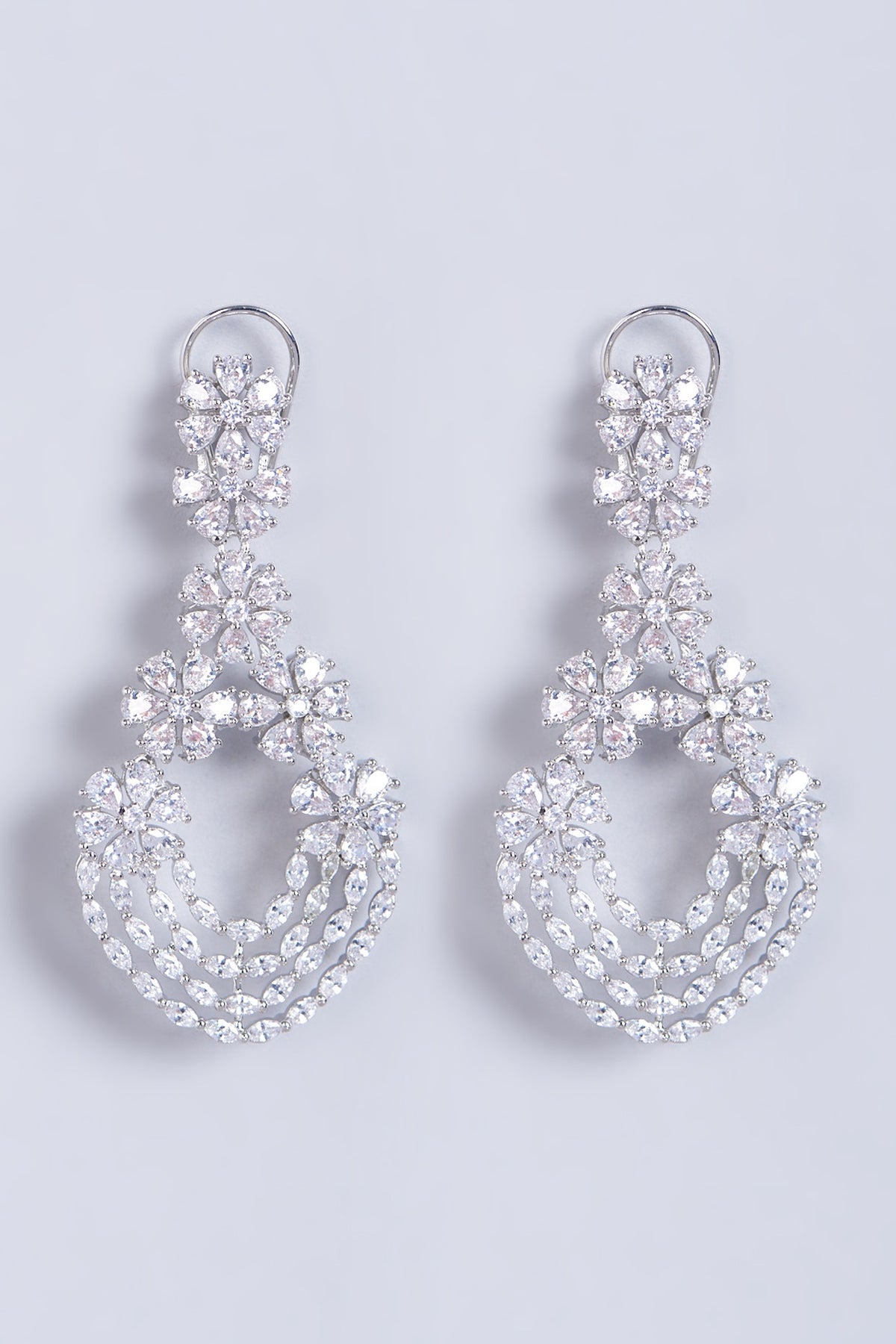 White Finish Faux Diamond Earrings