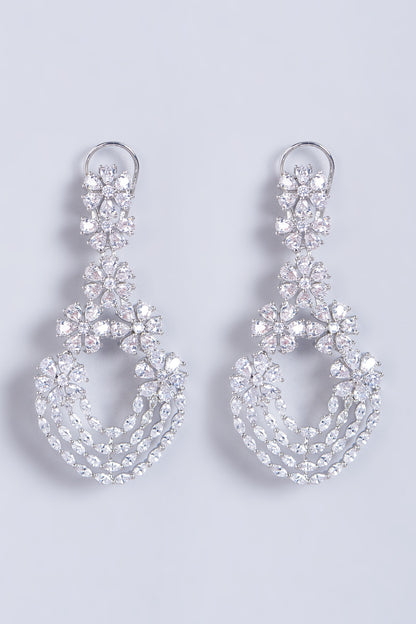 White Finish Faux Diamond Earrings