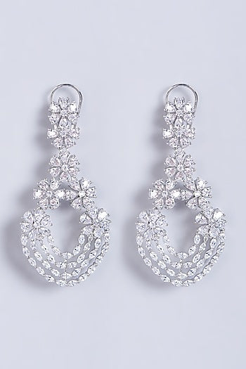 White Finish Faux Diamond Earrings