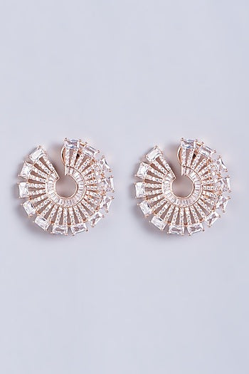 White Finish Faux Diamond Stud Earrings