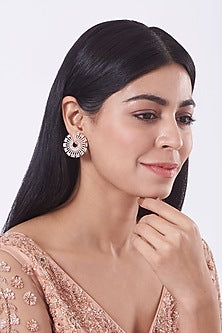 White Finish Faux Diamond Stud Earrings