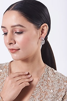 White Finish Faux Diamond Stud Earrings
