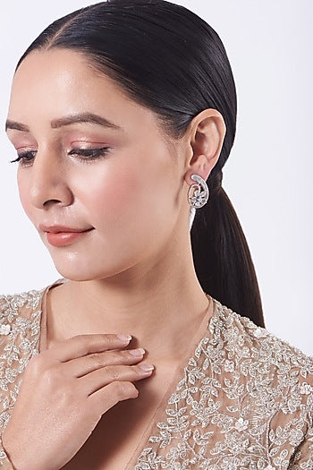 White Finish Faux Diamond Stud Earrings