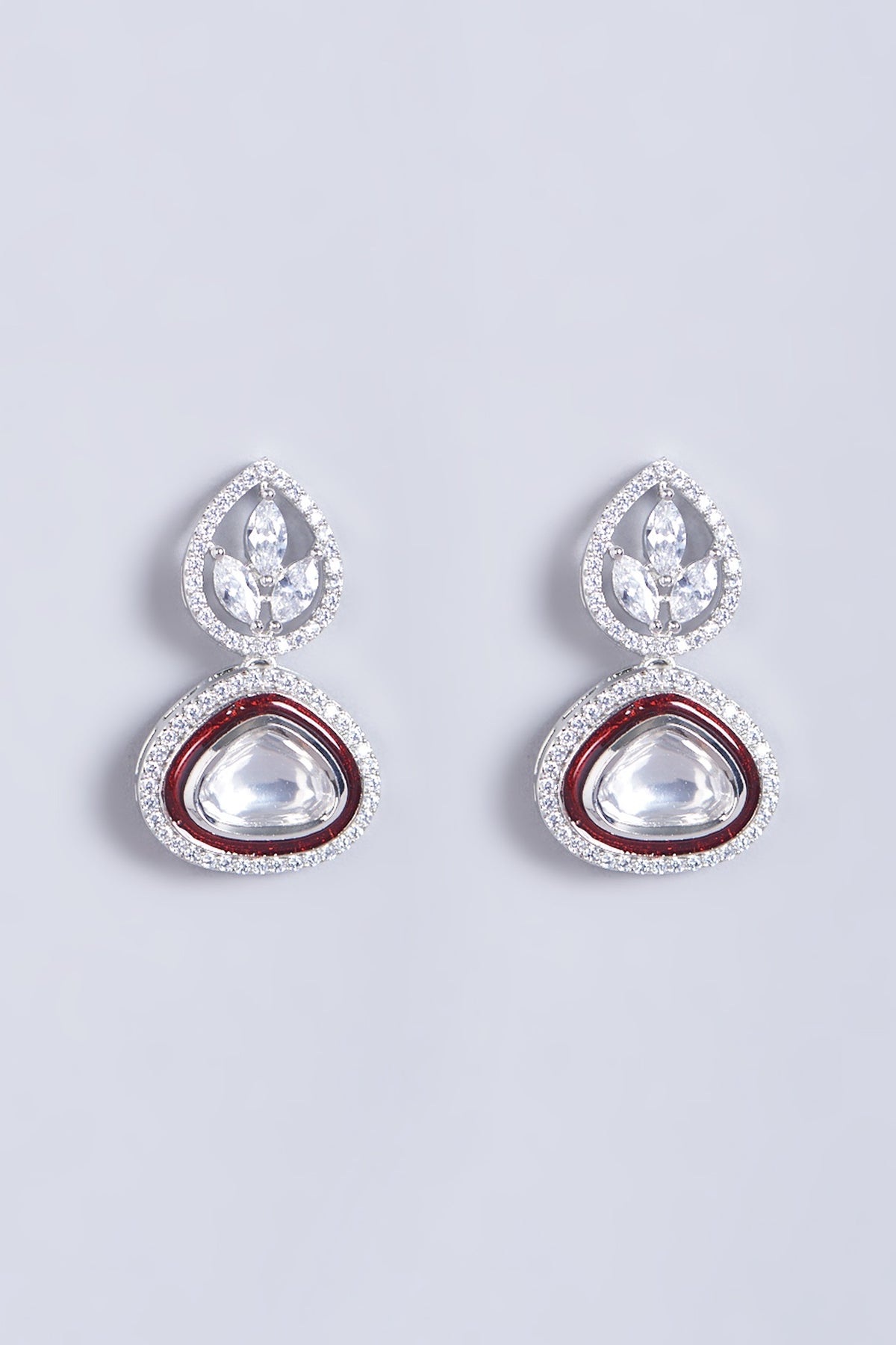 White Finish Faux Diamond Stud Earrings