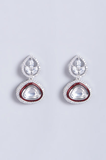 White Finish Faux Diamond Stud Earrings