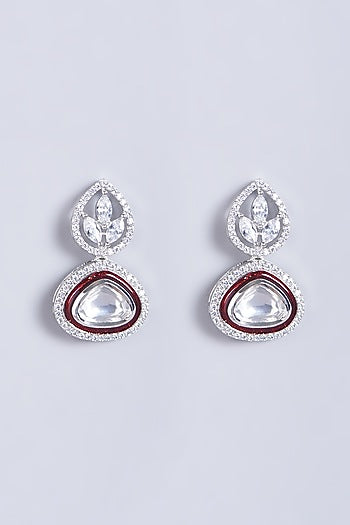 White Finish Faux Diamond Stud Earrings