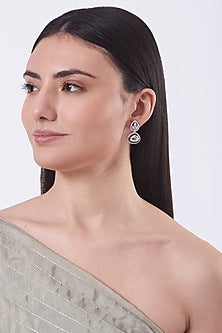 White Finish Faux Diamond Stud Earrings