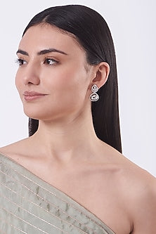 White Finish Faux Diamond Stud Earrings