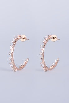 Rose Gold Finish Faux Diamond Hoop Earrings