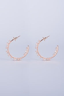 Rose Gold Finish Faux Diamond Hoop Earrings