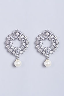 White Finish Faux Diamond Stud Earrings