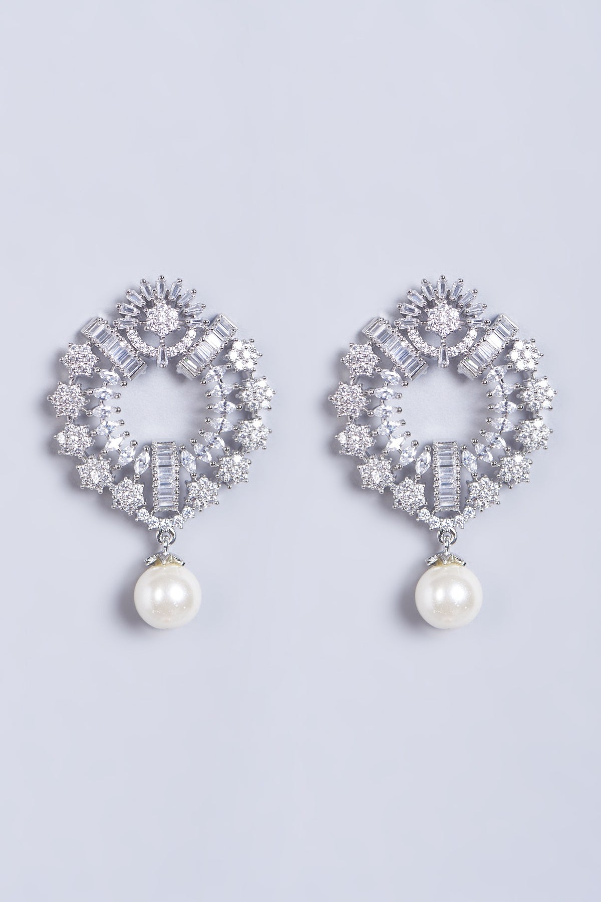 White Finish Faux Diamond Stud Earrings