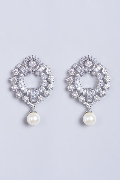 White Finish Faux Diamond Stud Earrings