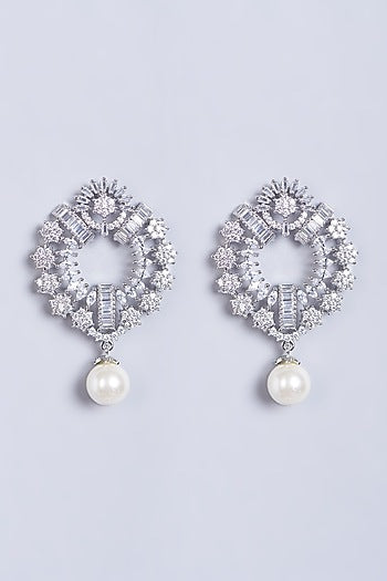 White Finish Faux Diamond Stud Earrings