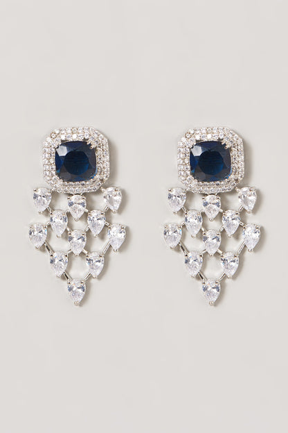 White Finish Blue Stone Dangler Earrings