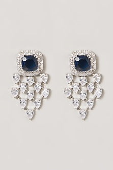 White Finish Blue Stone Dangler Earrings