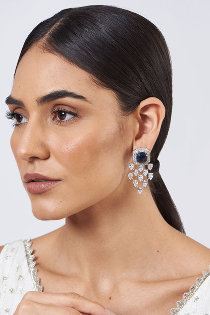 White Finish Blue Stone Dangler Earrings