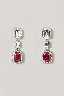 White Finish Zircon & Red Stone Dangler Earrings