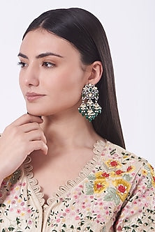 Two Tone Finish Green Stone Antique Earrings