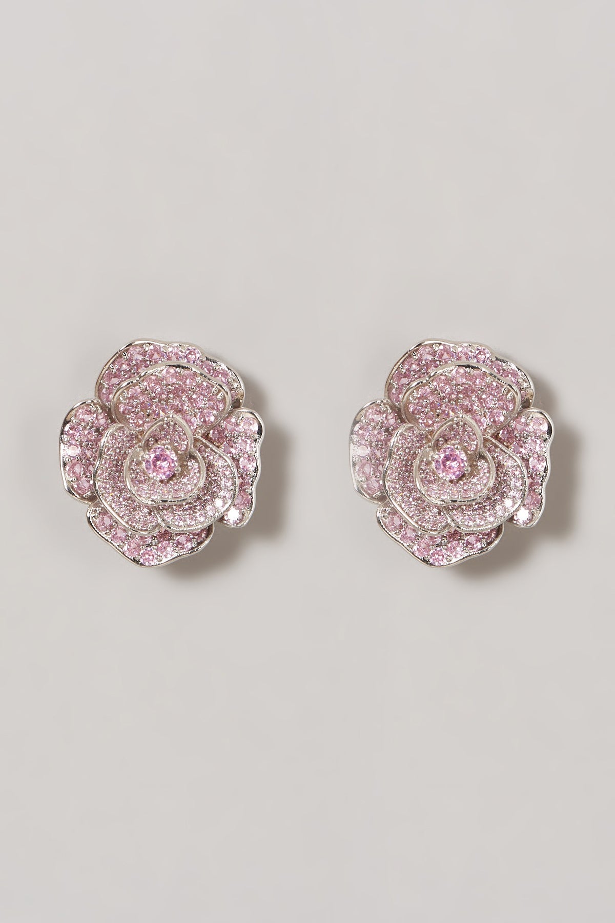 White Finish Pink Zircon Stud Earrings