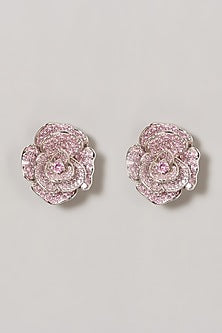 White Finish Pink Zircon Stud Earrings