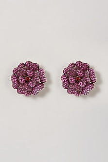 Black Rhodium Finish Zircon  & Red Stone Stud Earrings