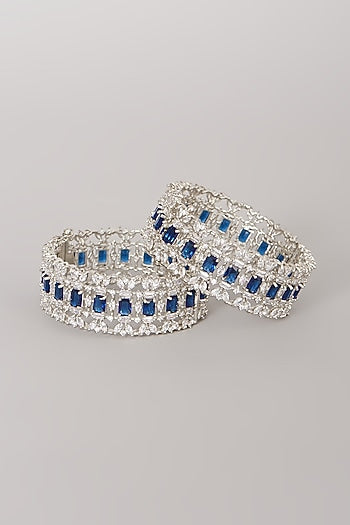 White Finish Blue Synthetic Stone Bangles (Set of 2)