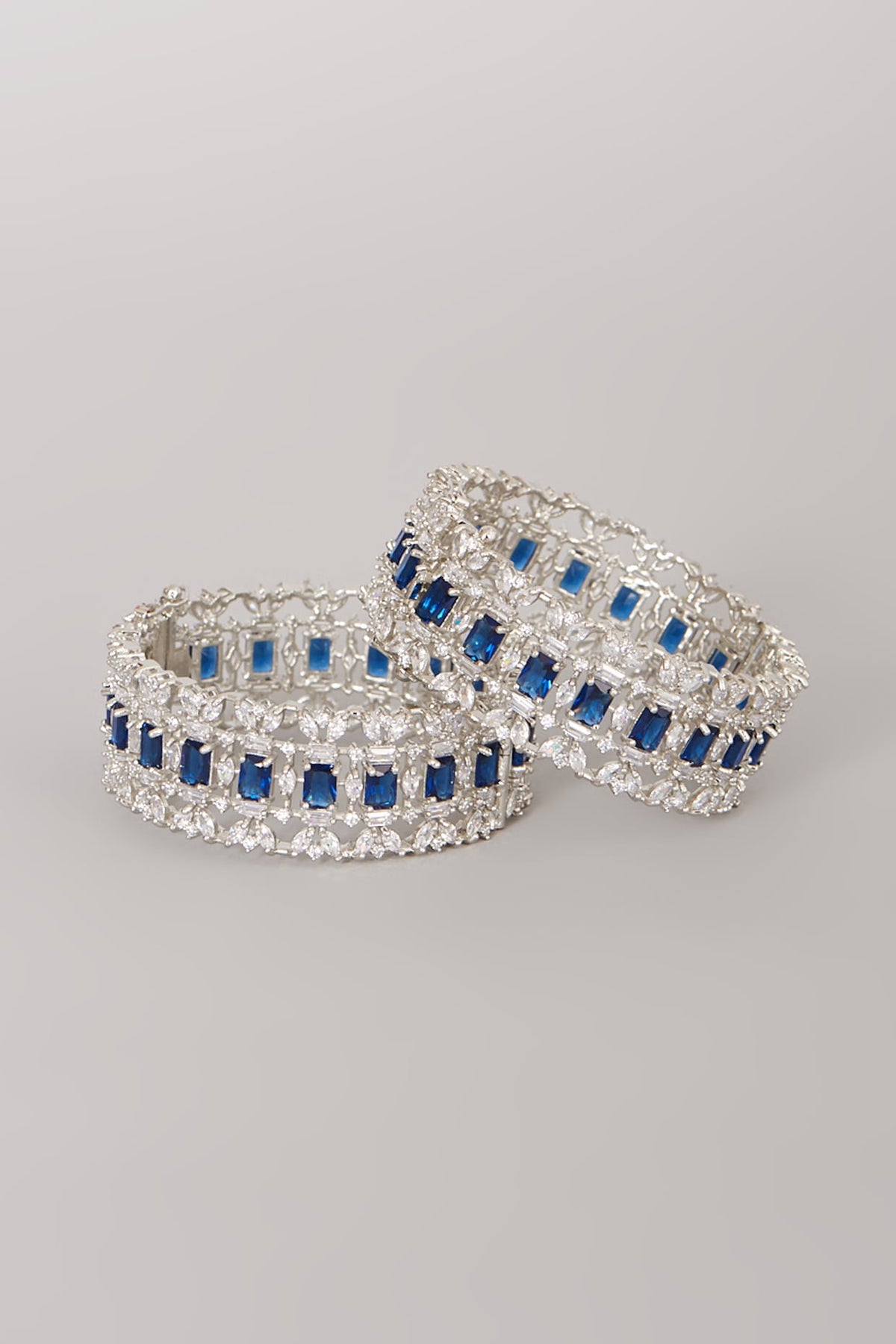 White Finish Blue Synthetic Stone Bangles (Set of 2)