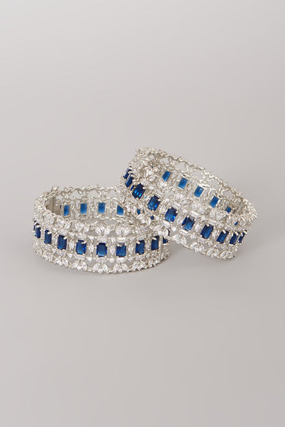 White Finish Blue Synthetic Stone Bangles (Set of 2)