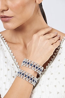 White Finish Blue Synthetic Stone Bangles (Set of 2)