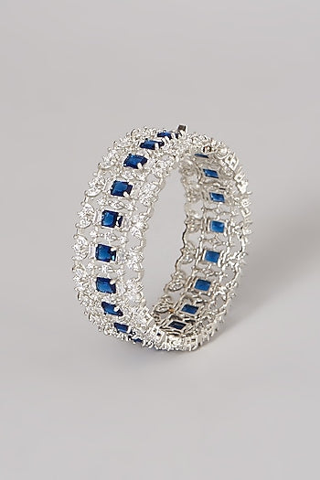 White Finish Blue Synthetic Stone Bangles (Set of 2)