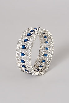 White Finish Blue Synthetic Stone Bangles (Set of 2)