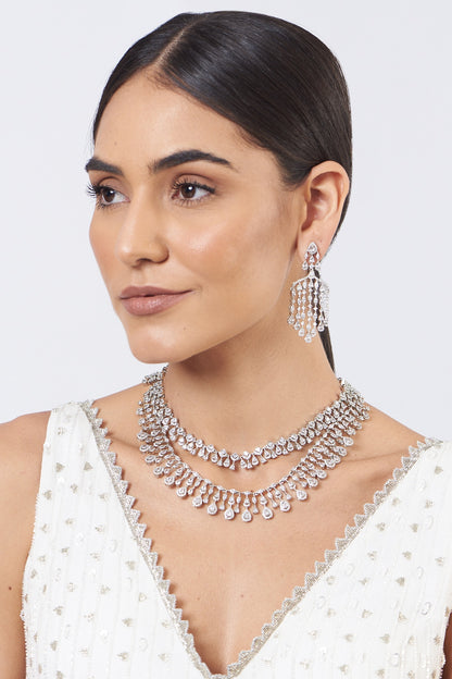 White Finish Faux Diamonds Necklace Set