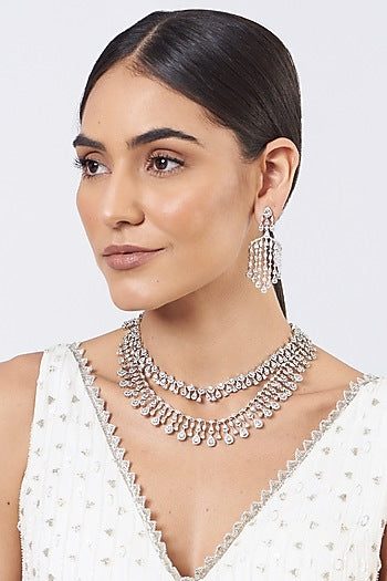 White Finish Faux Diamonds Necklace Set