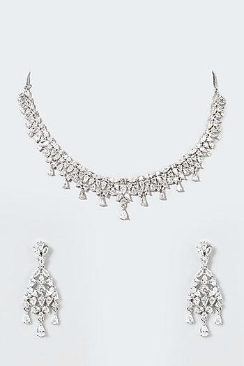 White Finish Necklace Set With Zircons